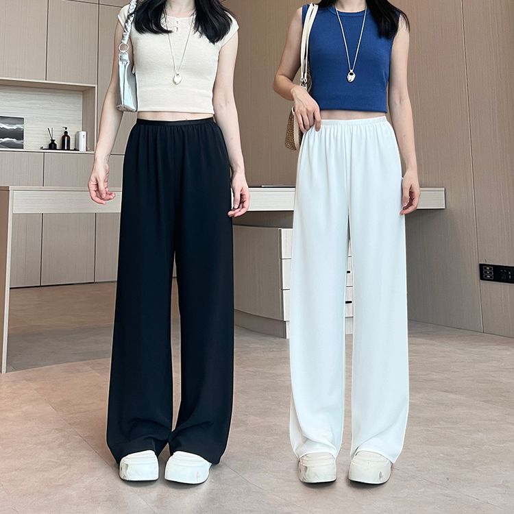 乐库优冰丝直筒裤女夏季薄款高腰垂感宽松显瘦抖抖酷休闲阔腿裤子商品图