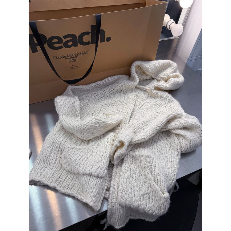 PEACHZHOU 羊毛大肚特种纱粗针宽松短款连帽拉链毛衣外套6QW61185商品图