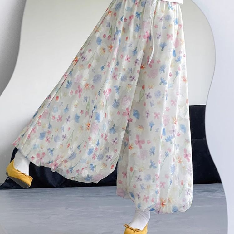 甜美彩色碎花花苞裙裤女2025夏阔腿温柔高腰显瘦休闲百搭蓬蓬裤裙商品图