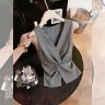 黑色v领格纹无袖背心短袖女夏季新款时尚百搭气质小众不撞款衬衫商品图
