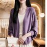 羊毛混纺 开衫外套新款V领针织上衣女宽松大码毛衣蝙蝠袖百搭外搭商品图