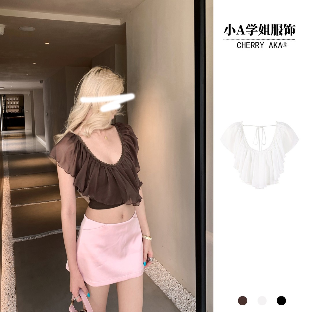 月下布朗尼 辣妹风v领衬衫女新款显瘦无袖薄私定上衣出片漂亮衣服商品图