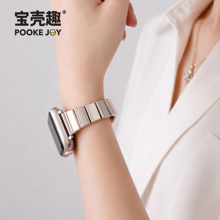 宝壳趣适用苹果applewatch12竹节小蛮腰表带s11/s10/s9金属高级秋商品图