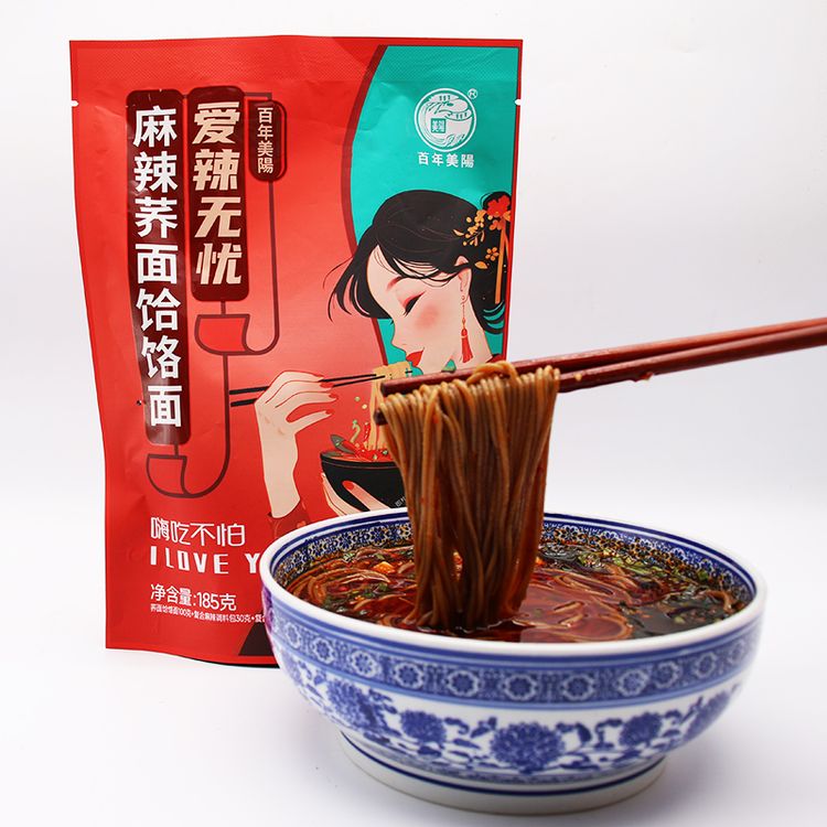 【好物欢购】 百年美阳 爱辣无忧麻辣荞面饸饹185g*5包 商品图