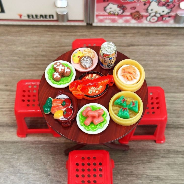 厨房过家家折叠迷你小餐桌凳儿童玩具食玩仿真摆件小人国娃屋场景商品图