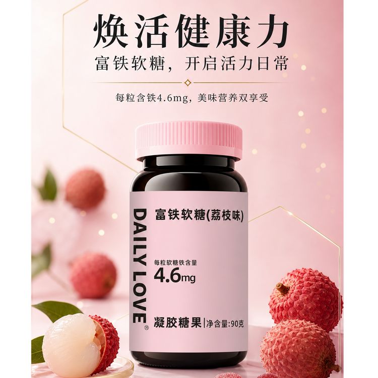 【数量加到4到手4瓶19·9】富铁软糖90g补铁健康荔枝味莓果味零食商品图