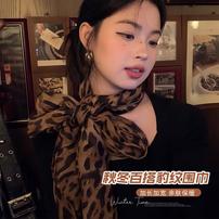 围巾豹纹设计高级感加长丝巾秋冬季保暖披肩商品图