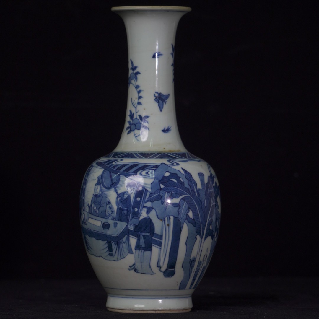 lot8016-x清·青花庭院人物长颈瓶-h25.5-hc06160007003021商品图