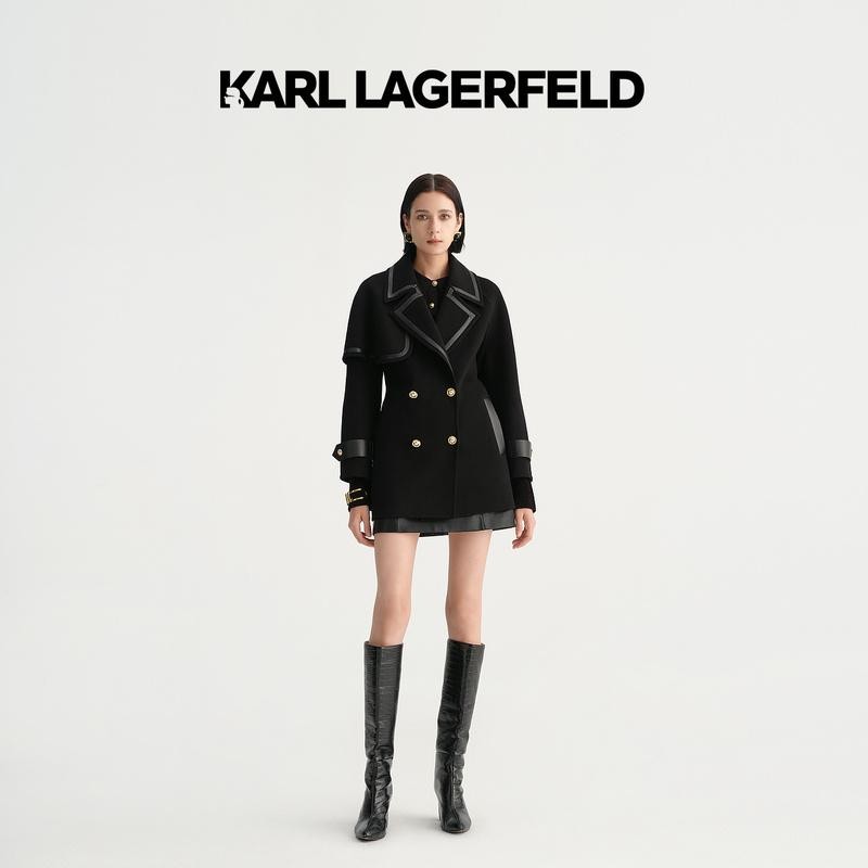 KARLLAGERFELD秋季新款拼接系带中长款毛呢大衣轻奢外套P27E2909商品图