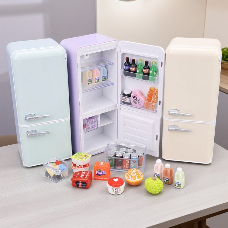 迷你灯光冰箱微缩食玩娃娃屋仿真厨房过家家玩具模型桌面装饰摆件商品图