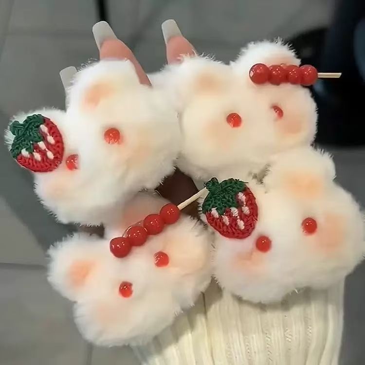 冰糖葫芦草莓小兔发夹毛绒绒夹子可爱腮红兔发卡儿童秋冬新款发饰商品图