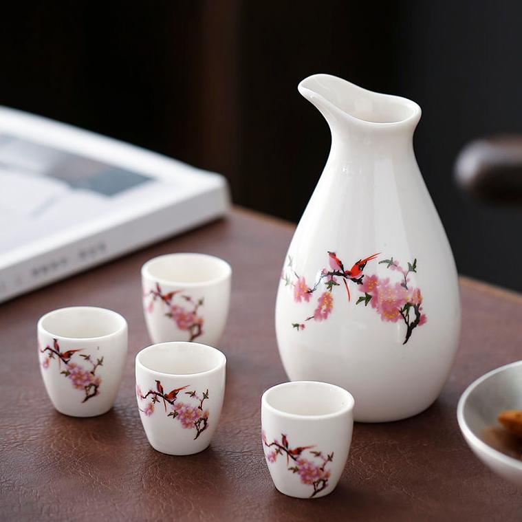 【粉丝福利】陶瓷酒壶酒具5件套装小酒杯中式白酒分酒器酒盅商品图