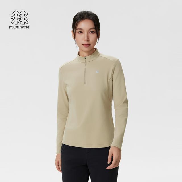 KOLON SPORT可隆户外休闲衣抗菌女士秋冬微拉绒半拉链长袖T恤商品图