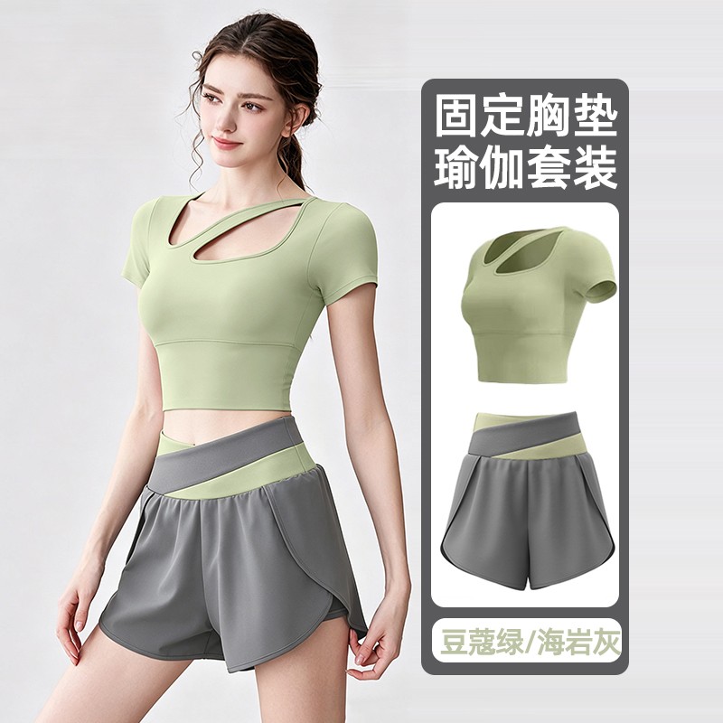 健身套装女时尚紧身瑜伽服夏季款显瘦跑步网红专业高级感运动上衣商品图