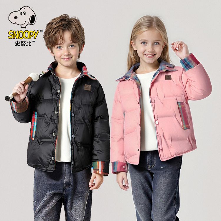 【反季清仓】Snoopy/史努比儿童双面羽绒服男女童翻领衬衫羽绒外套商品图