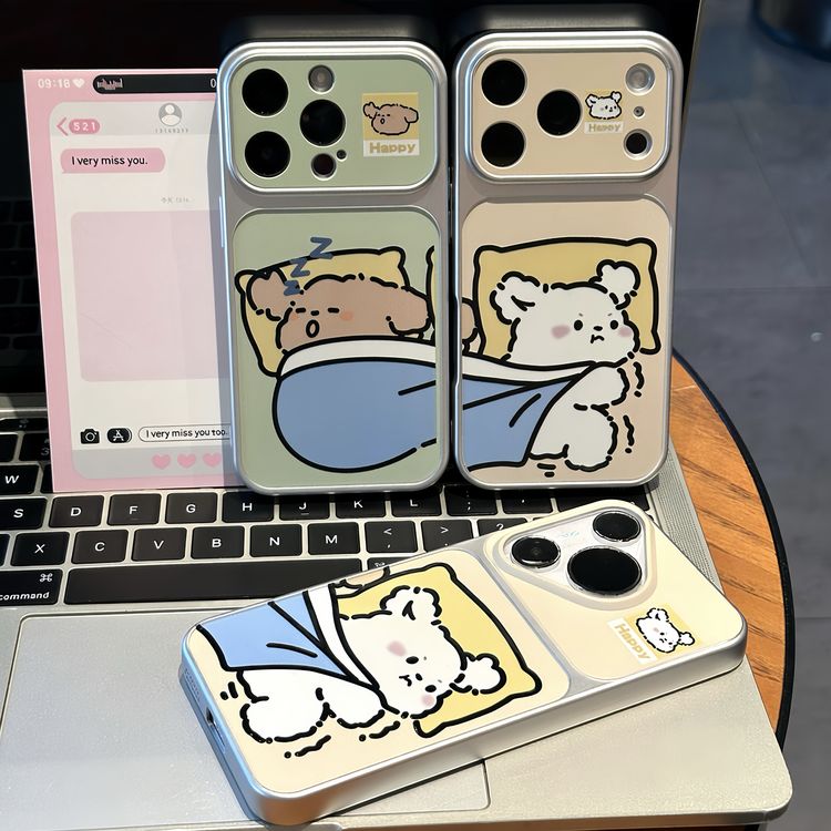 情侣扯被子线条小狗适用苹果17/16pro/华为vivooppo小米15手机壳商品图