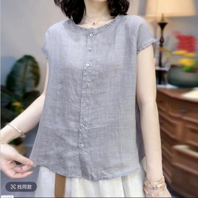 【运费险+开衫】法式气质纯色木耳边短袖衬衫女夏季新款纽扣上衣529商品图