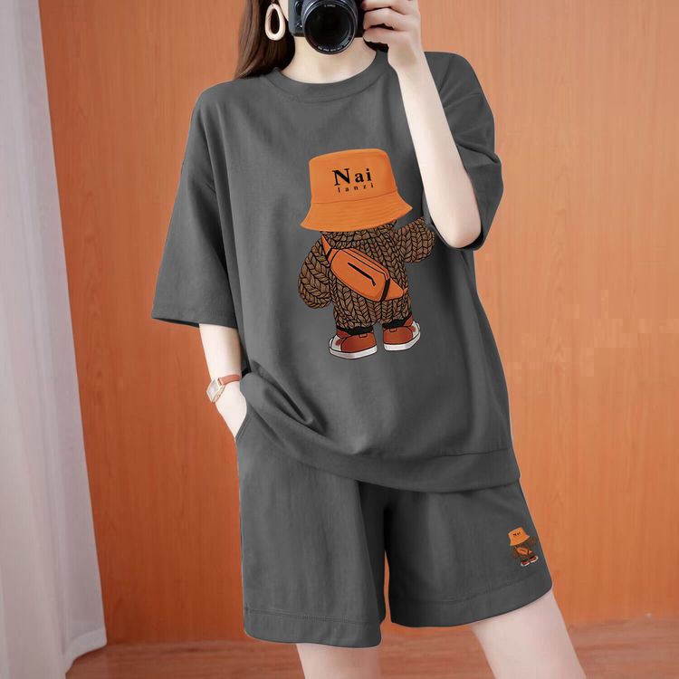 【赠运费险】休闲套装纯棉大码女装短袖裤上衣女夏款宽松运动服显瘦商品图