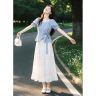 法式方领蓝色格纹绑带收腰短袖衬衫女夏季新款泡泡袖衬衣两件套裙商品图