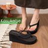 kasukabe厚底坡跟中跟人字拖女室外穿平跟底拖鞋双带沙滩拖防滑凉商品图