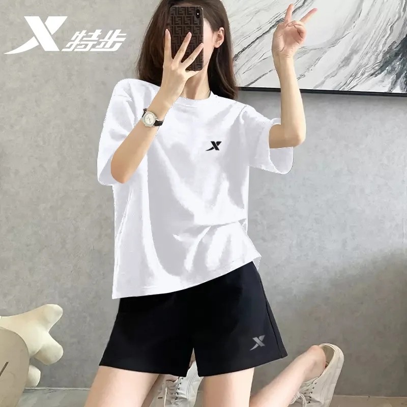 特步运动套装女夏季速干衣清凉薄款健身服白色女款两件套跑步服商品图