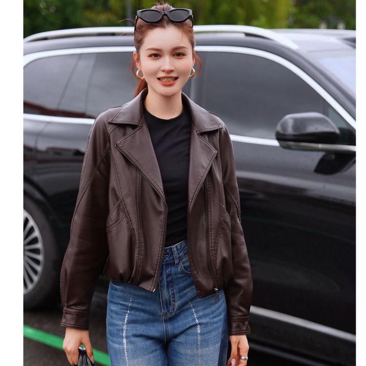 海宁真皮皮衣女短款修身皮夹克西装领小外套 CZLY-810#商品图