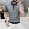 高档夏季男士老钱风条纹翻领针织短袖T恤POLO衫时尚潮流男装12559商品图
