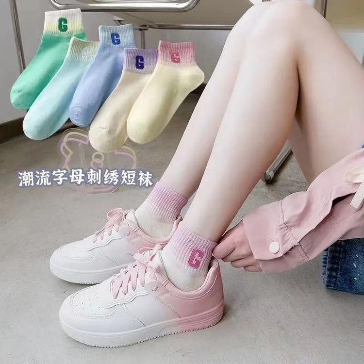 春夏季袜子女渐变字母短袜刺绣百搭透气吸汗潜水装备潜水袜123商品图