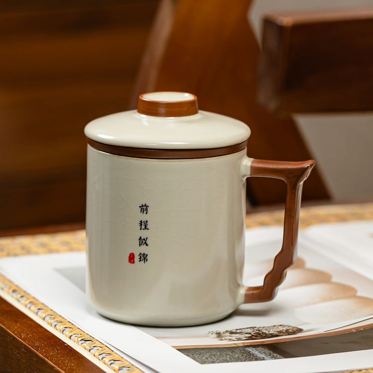 汝窑办公杯茶水分离大容量茶杯带盖陶瓷功夫茶具办公室泡茶水杯商品图