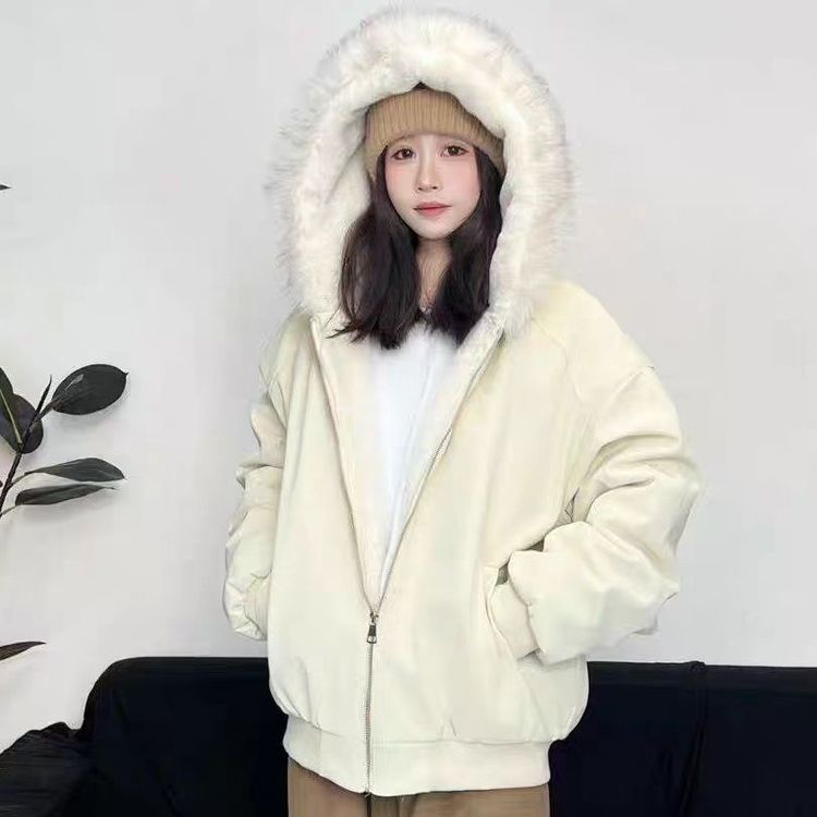 冬季新款PU皮座山雕棉服男女同款百搭加厚保暖大理石情侣装棉衣商品图