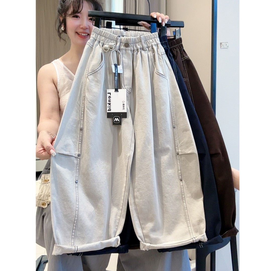 【100%棉】秋款26水洗纯棉男女童宽松明线钉扣休闲裤-88510商品图