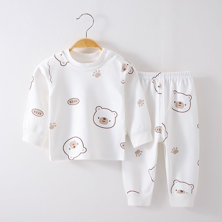 纯棉无骨衣服婴儿秋衣裤套装肩口打底睡衣秋冬男女宝宝内衣连体衣商品图