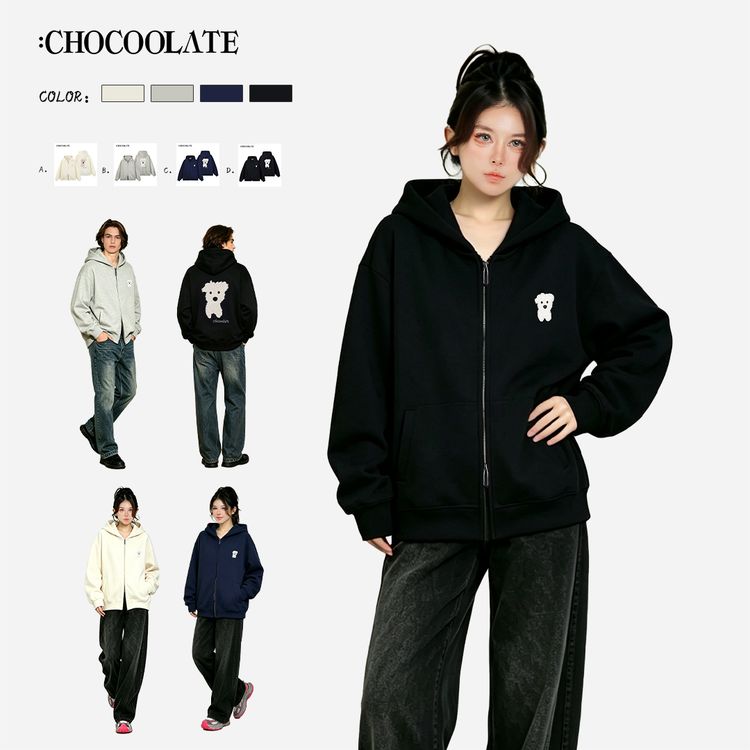 【老宋专属】：CHOCOOLATE立体贴绣毛绒小狗情侣连帽开衫卫衣外套CCLSWXKL05160商品图
