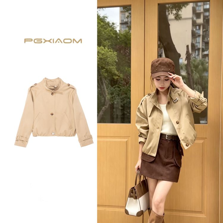 【PGXIAOM】润秀定制卡其色短款立领风衣外套WT11189              商品图