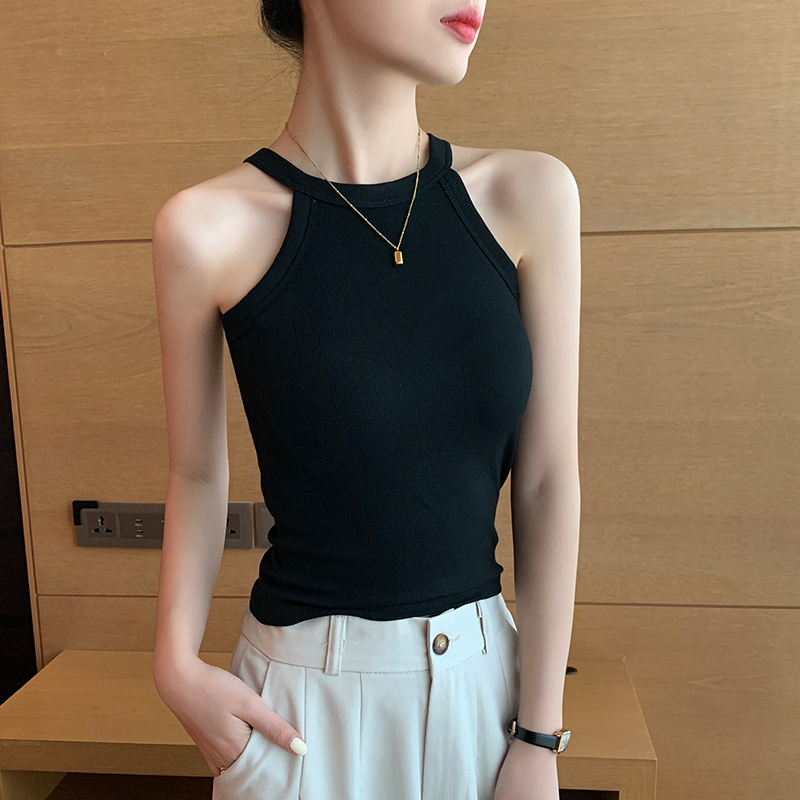 黑色挂脖吊带背心女2026新款带胸垫美背文胸一体内衣春秋内搭上衣