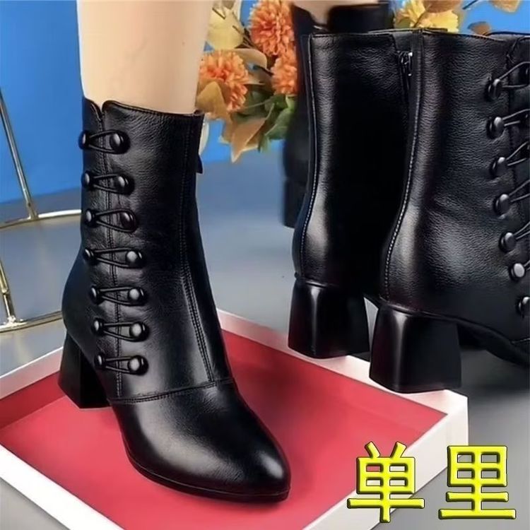 【反季清仓】软皮短靴女冬季新款中跟棉鞋加绒保暖时尚百搭软底女靴商品图