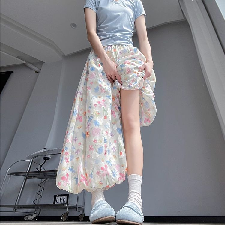 甜美彩色碎花花苞裙裤女2026夏阔腿温柔休闲高腰显瘦休闲蓬蓬裤裙商品图