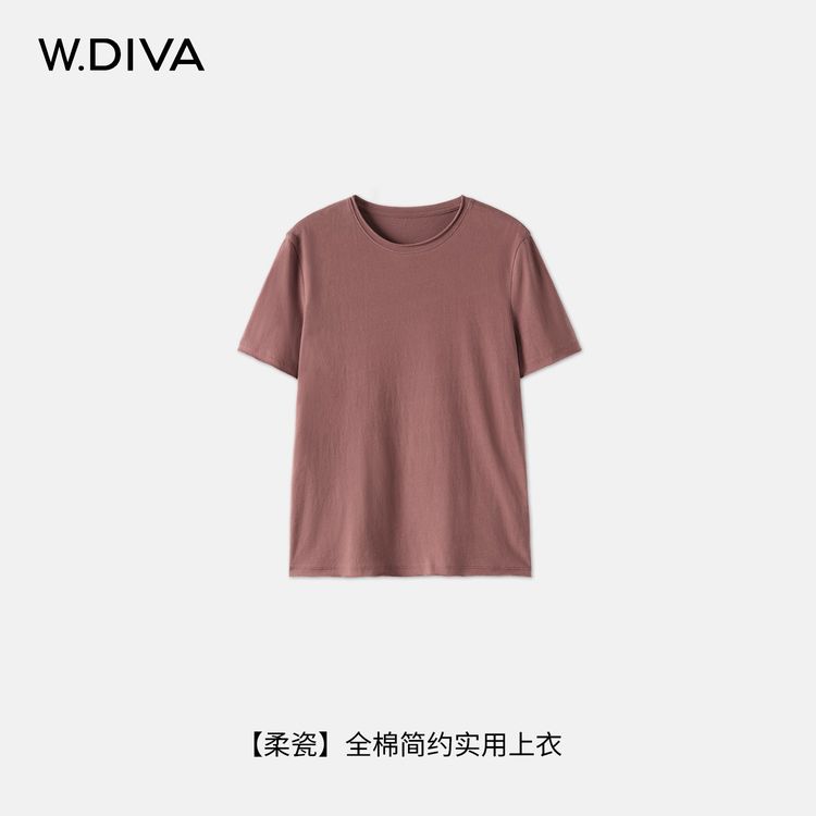 W.Diva【柔瓷】简约风韩国进口全棉圆领休闲T恤DWAATX3355魏老板商品图