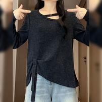  巨好看不规则镂空长袖T恤女秋冬季宽松设计感打底衫上衣大码胖mm商品图