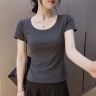 法式百搭正肩U领短袖t恤女2026夏季新款短款减龄显瘦修身打底上衣商品图