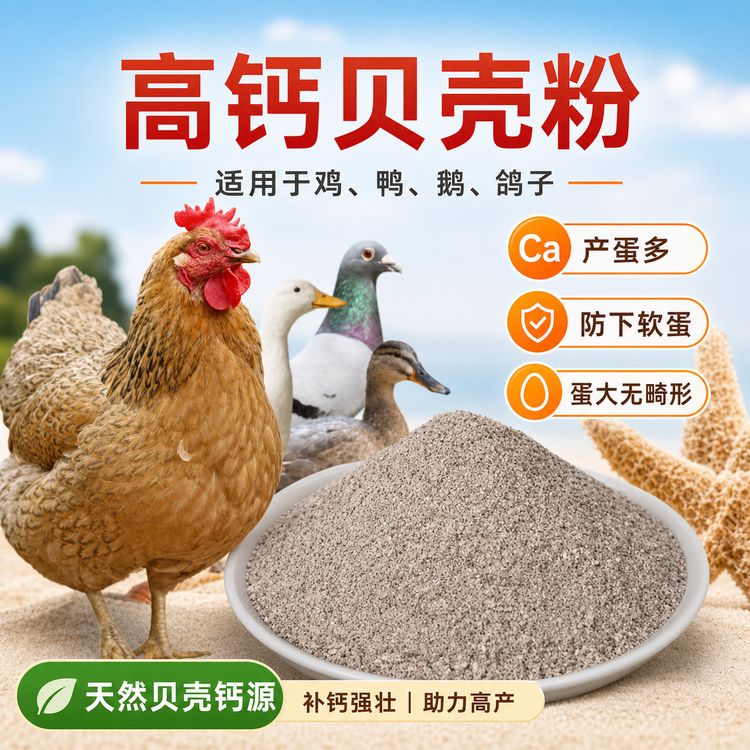 【厂商直供】贝壳粉鸡鸭鹅鸽子补钙产蛋通用高钙饲料添加剂提升蛋量商品图