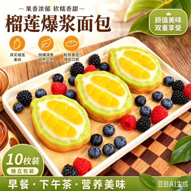 【抢！10个】榴莲布丁面包新鲜营养代餐学生早餐休闲零食面包商品图