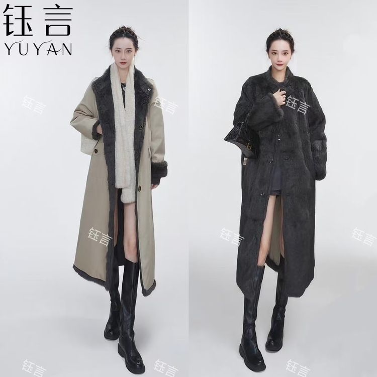 钰言专属【雾都】冬季双面可穿皮毛一体立领女士大长款时尚派克服商品图