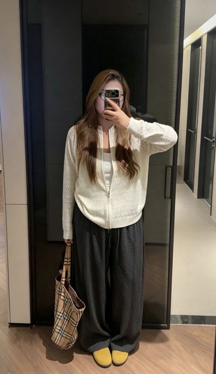 大码白色勾花镂空拉链慵懒时尚外套百搭胖mm开衫宽松女长袖针织衫商品图