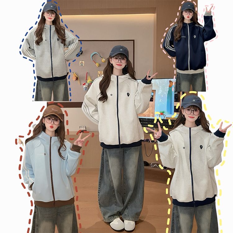 美式秋季条杠卫衣外套春秋薄款宽松显瘦休闲男女同款上衣连帽情侣商品图