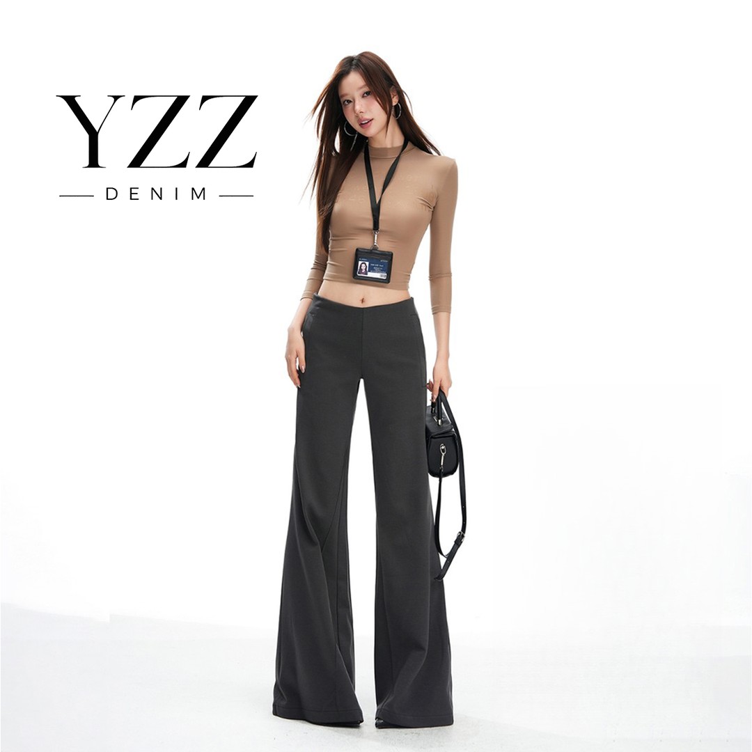 【YZZ】美式复古垂感低腰弹力西装裤夏季宽松喇叭针织休闲阔腿裤子商品图