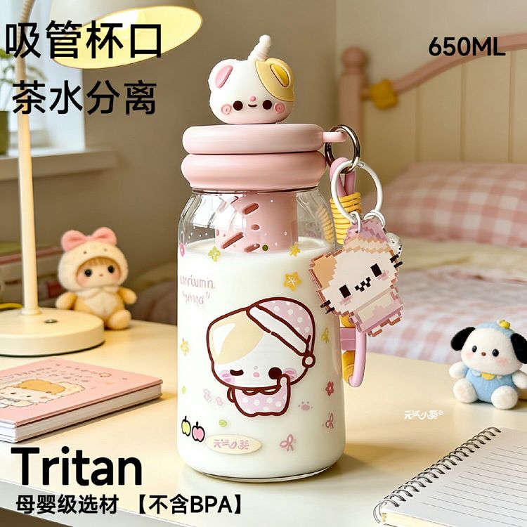 可爱大容量水杯女生高颜值2026新款学生tritan杯子带吸管塑料杯商品图