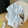 不规则绑带POLO领短袖衬衫女夏季新款设计感韩版收腰上衣1590商品图