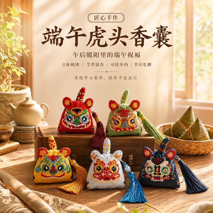 端午小老虎平安符中国风香囊艾草刺绣荷包随身挂件五毒香包礼物商品图