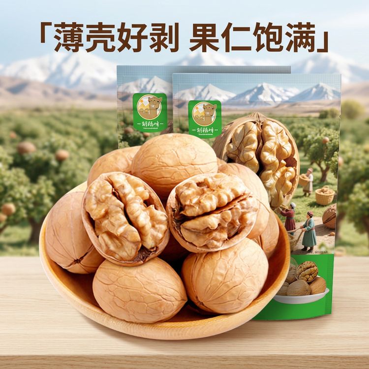 新疆纸皮核桃手捏即开原味生核桃带壳坚果零食坏果包赔商品图